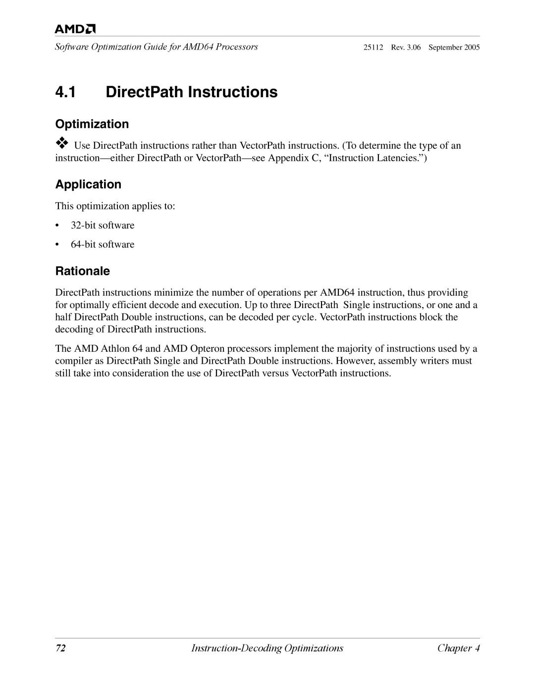 AMD 250 manual DirectPath Instructions, Optimization 