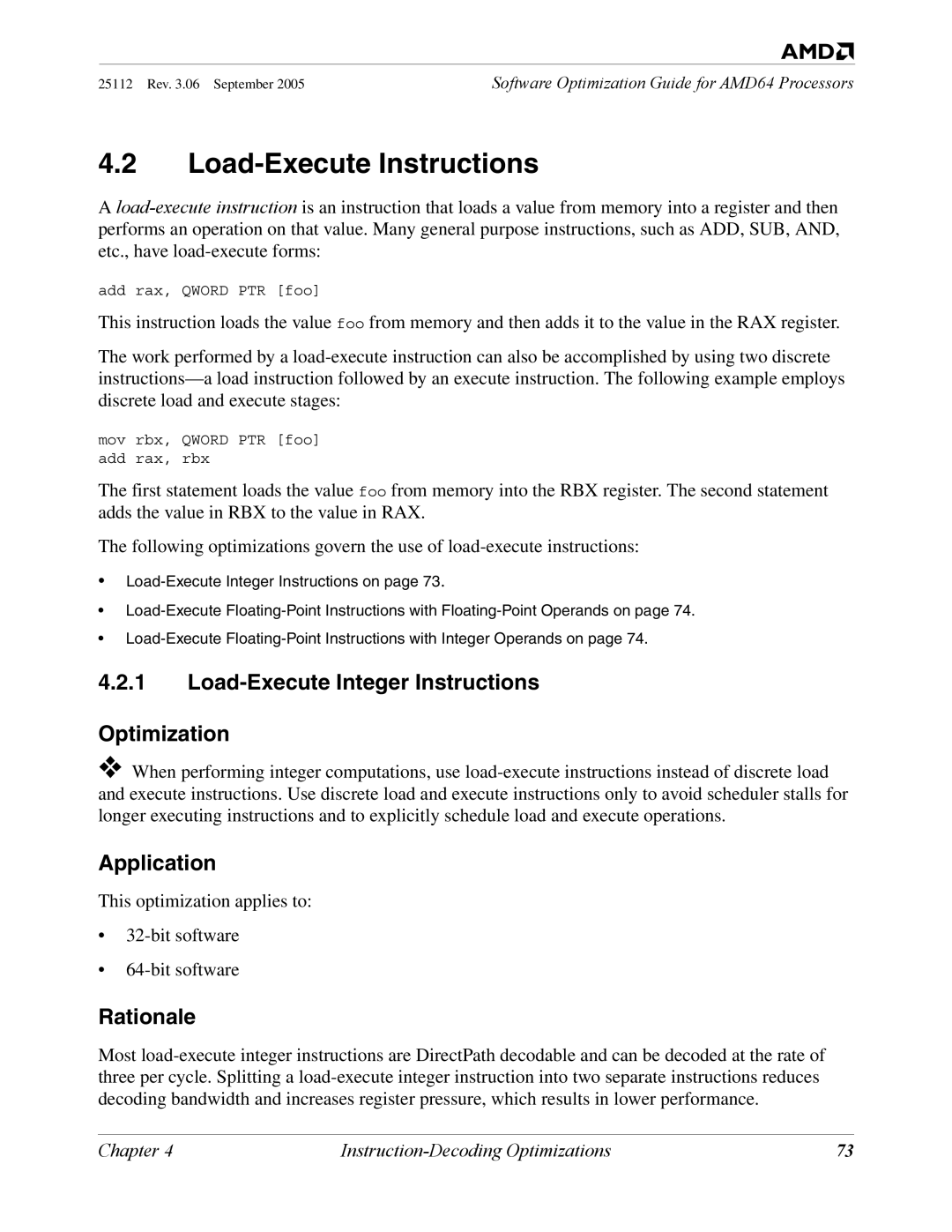 AMD 250 manual Load-Execute Instructions, Load-Execute Integer Instructions Optimization 