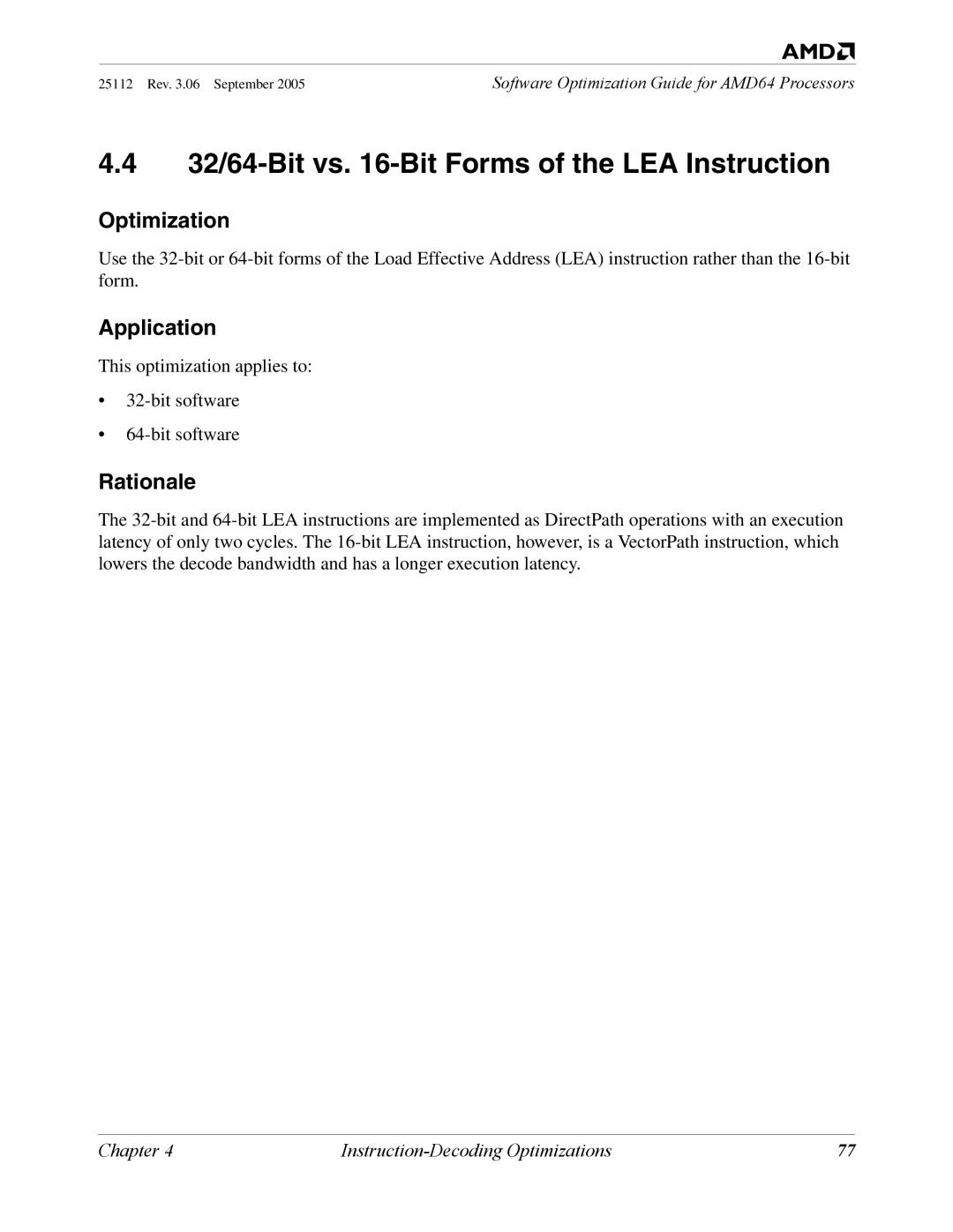 AMD 250 manual 32/64-Bit vs -Bit Forms of the LEA Instruction 