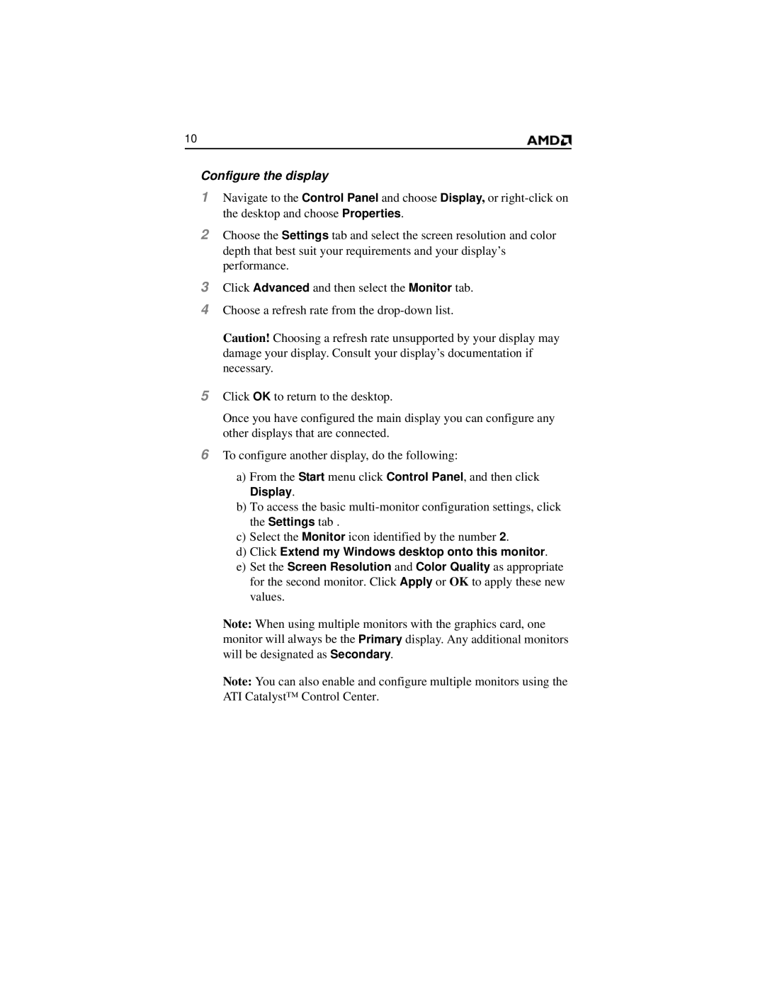 AMD 2600 manual Configure the display, Display 