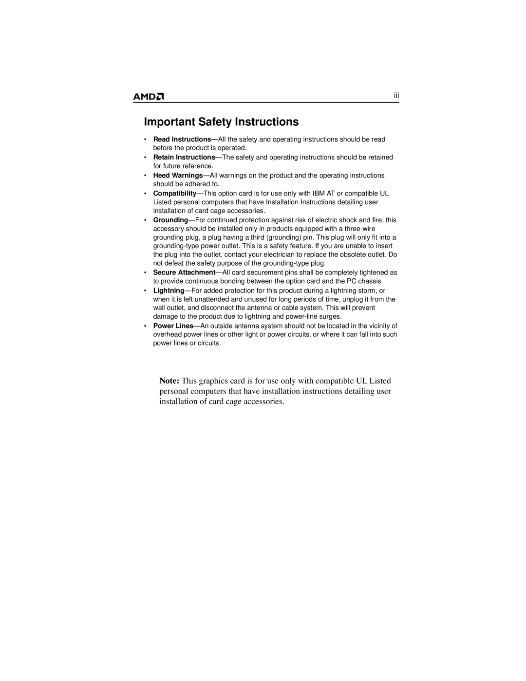 AMD 2600 manual Important Safety Instructions 