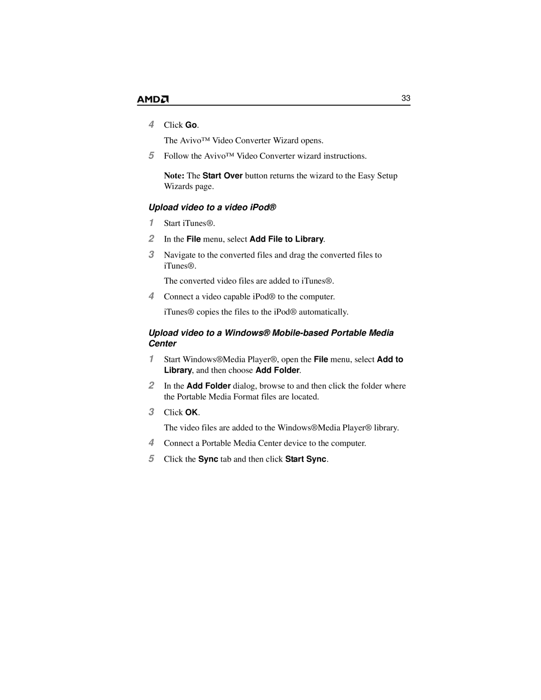 AMD 2600 manual Upload video to a video iPod, Upload video to a Windows Mobile-based Portable Media Center 