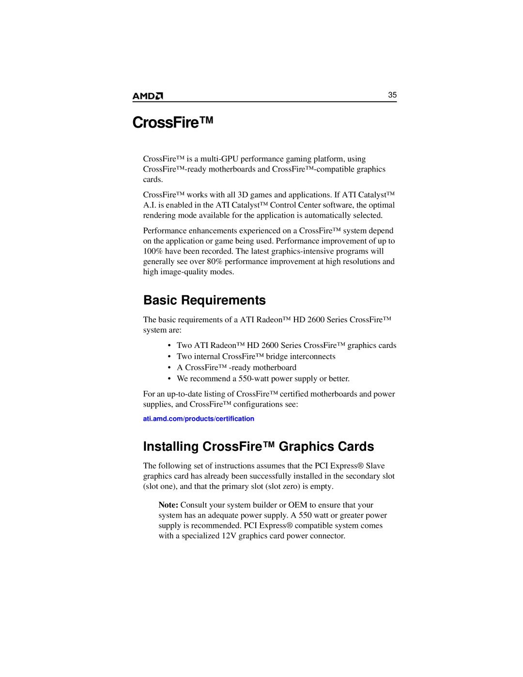 AMD 2600 manual Basic Requirements, Installing CrossFire Graphics Cards 