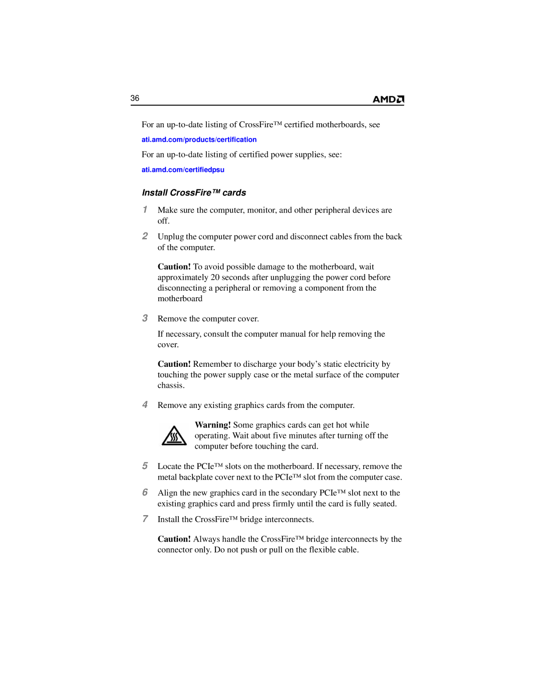 AMD 2600 manual Install CrossFire cards 