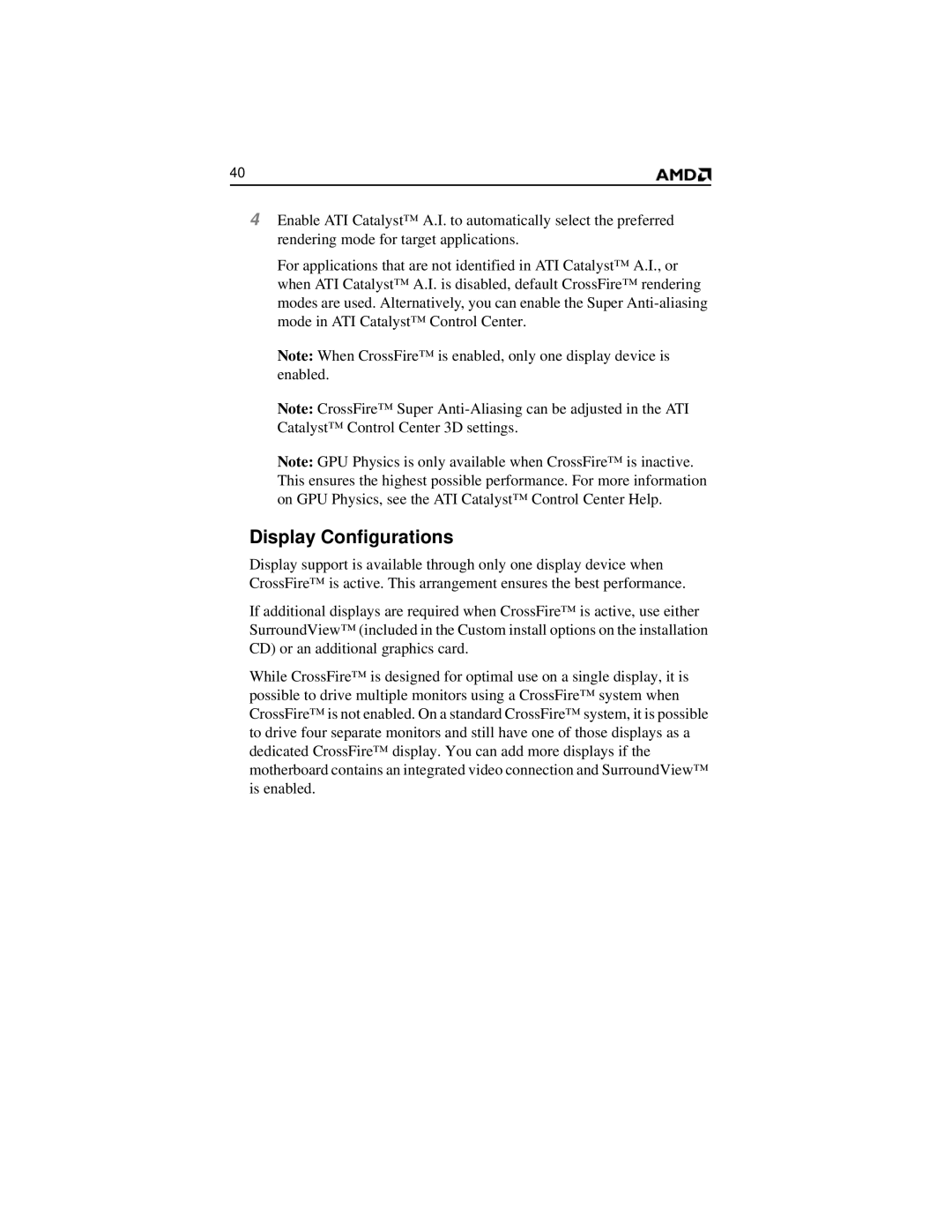 AMD 2600 manual Display Configurations 