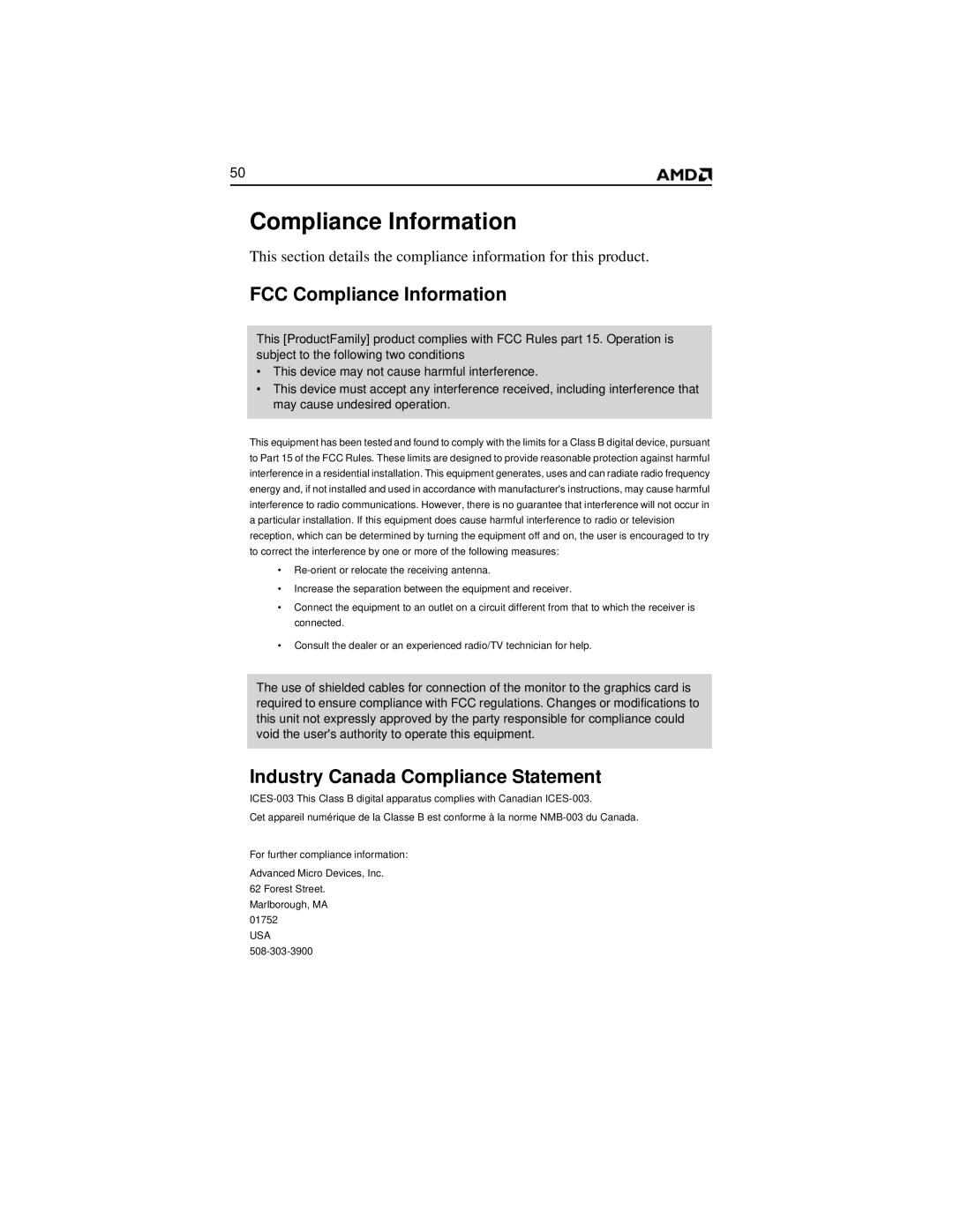 AMD 2600 manual FCC Compliance Information, Industry Canada Compliance Statement 