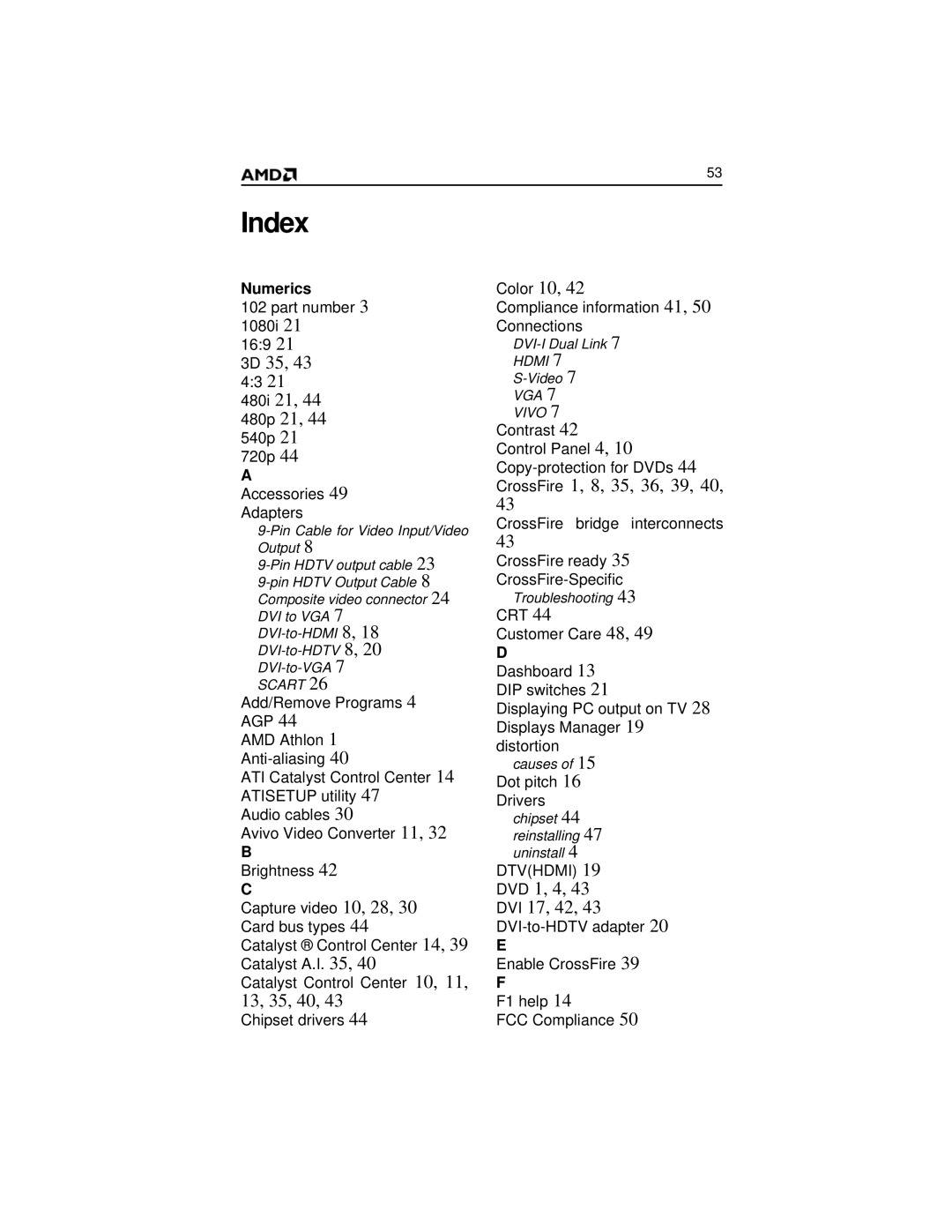 AMD 2600 manual Index, 3D 35 480i 21 480p 21 