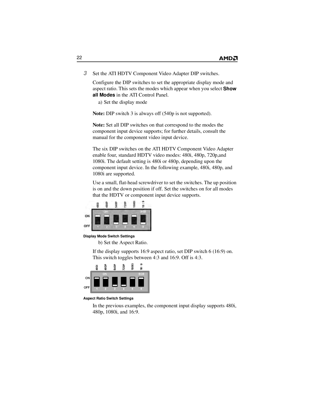 AMD 2600 manual Display Mode Switch Settings 