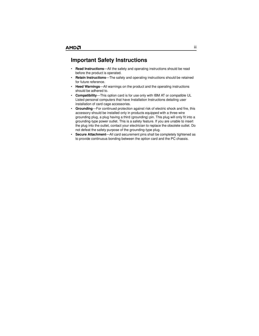 AMD 2600 manual Important Safety Instructions 