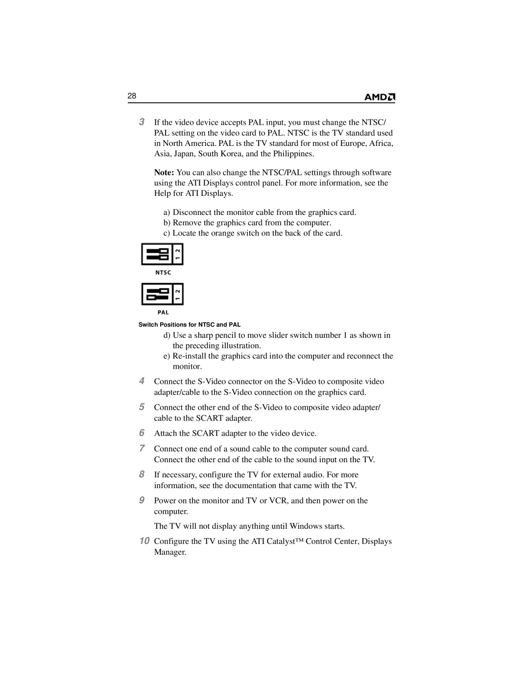 AMD 2600 manual Switch Positions for Ntsc and PAL 