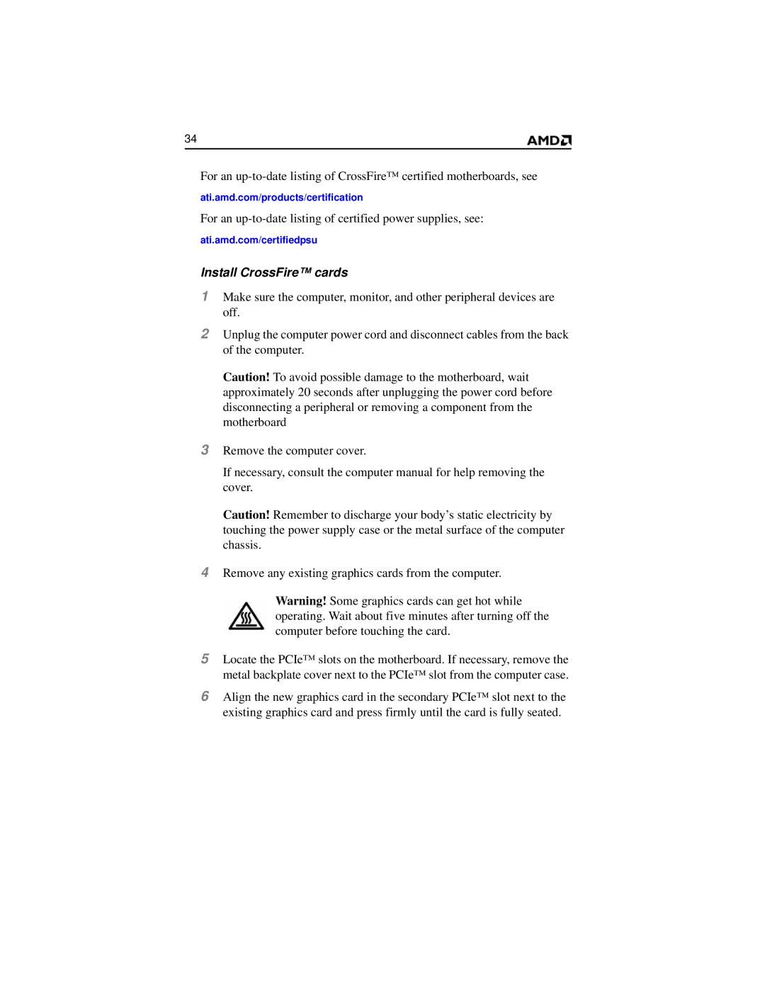 AMD 2600 manual Install CrossFire cards 