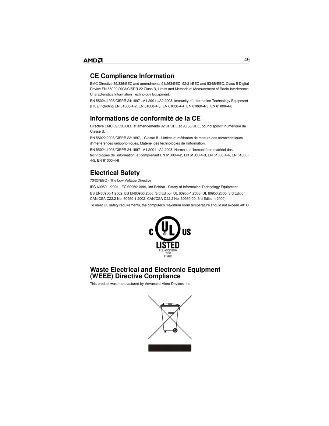 AMD 2600 manual CE Compliance Information 