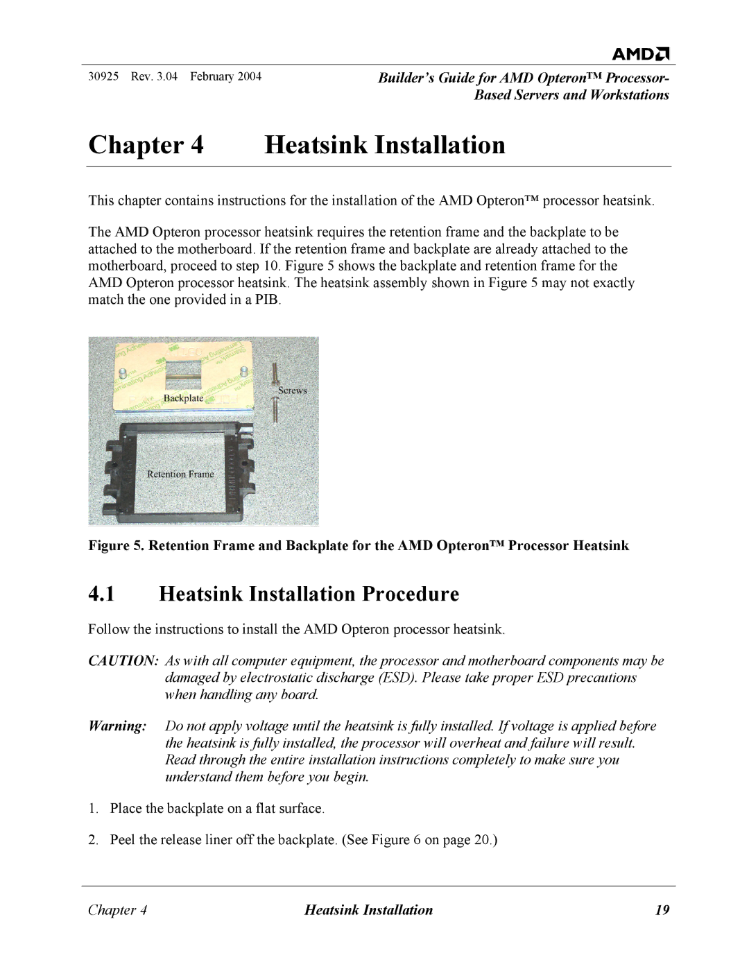 AMD 30925 manual Heatsink Installation Procedure 