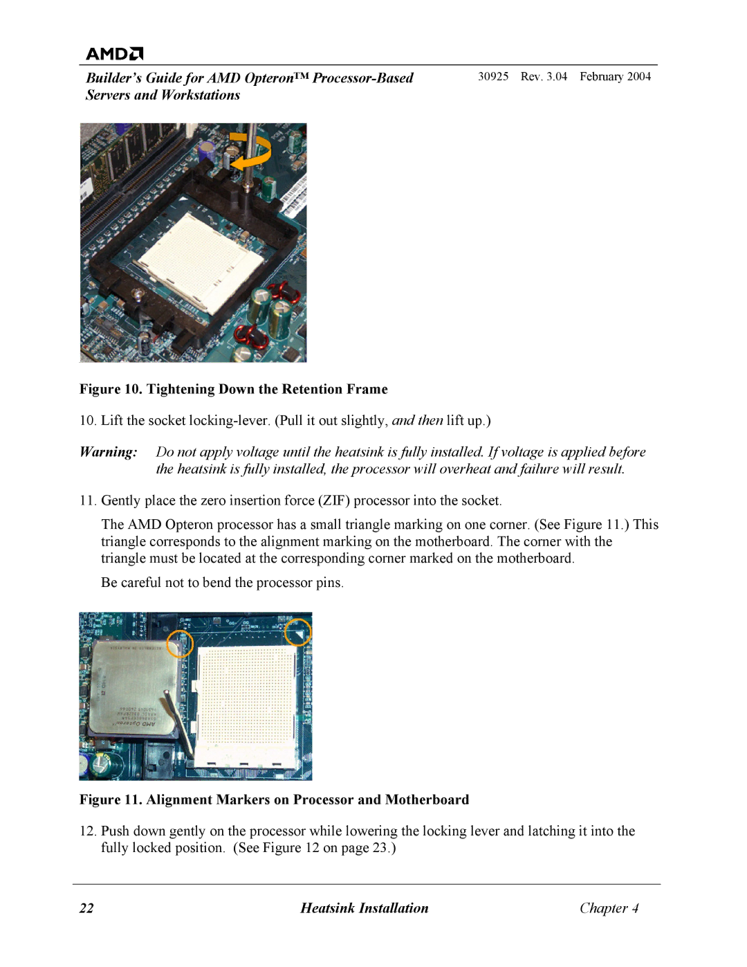 AMD 30925 manual Tightening Down the Retention Frame 