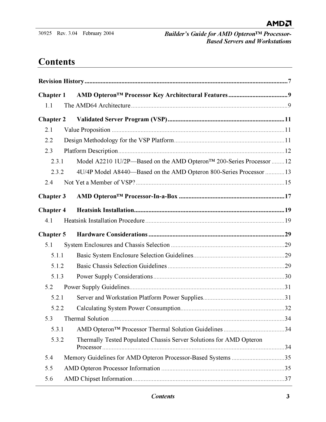 AMD 30925 manual Contents 