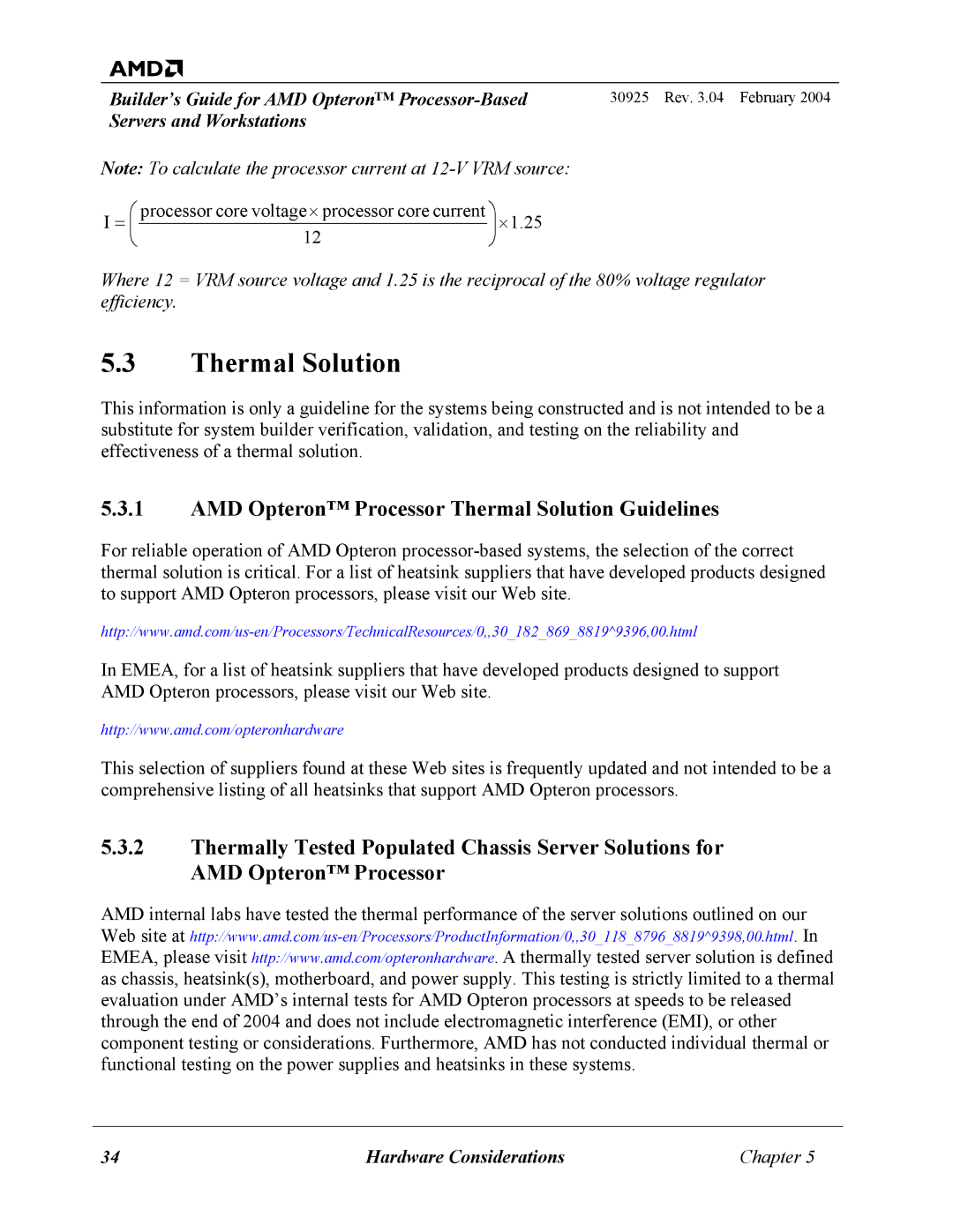 AMD 30925 manual AMD Opteron Processor Thermal Solution Guidelines 