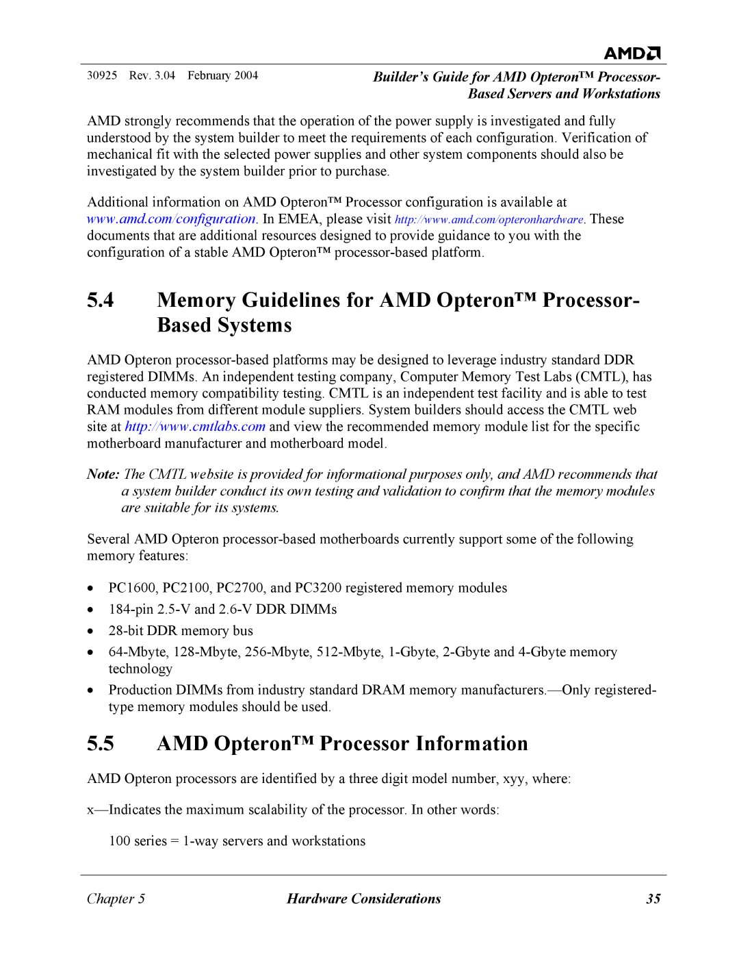 AMD 30925 manual Memory Guidelines for AMD Opteron Processor- Based Systems, AMD Opteron Processor Information 