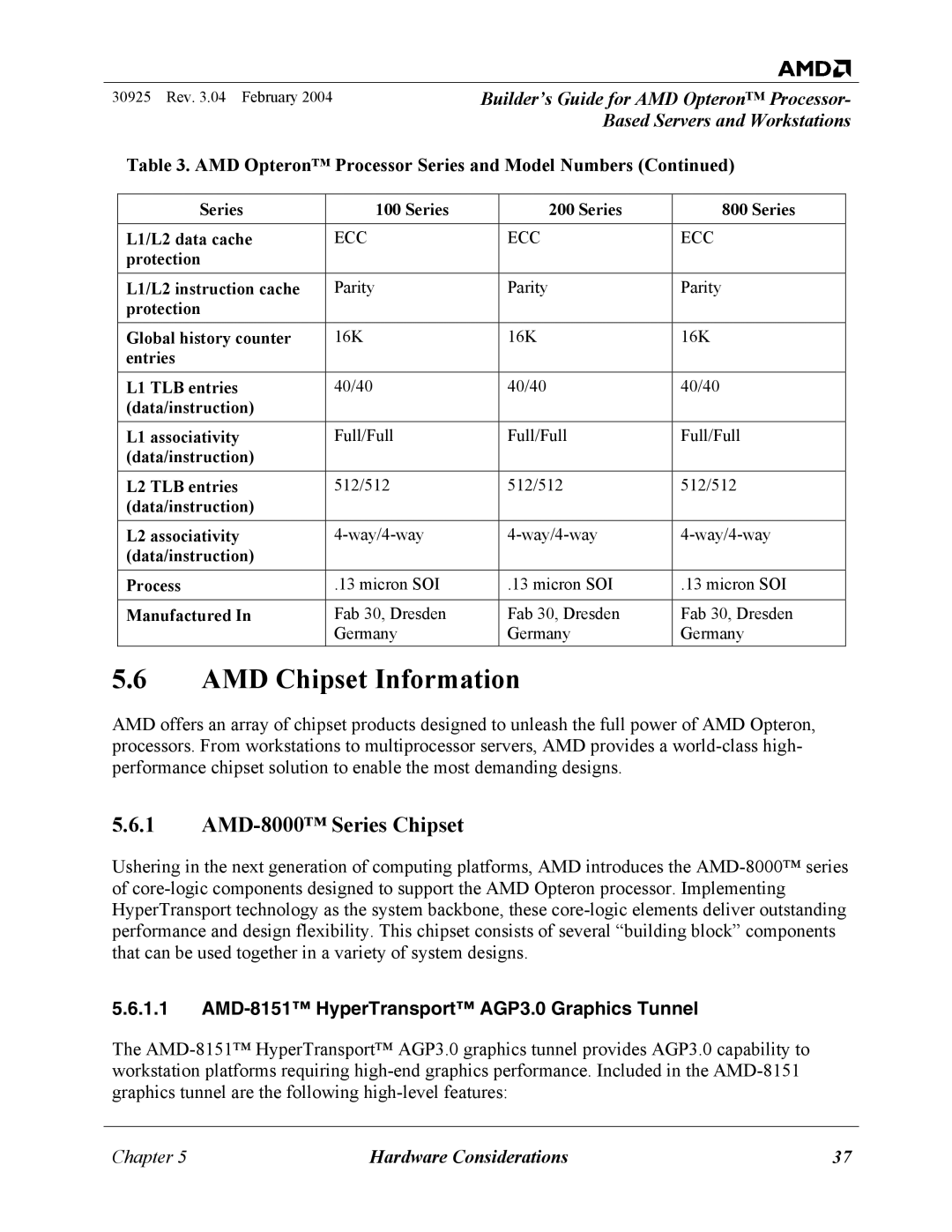 AMD 30925 manual AMD Chipset Information, AMD-8000 Series Chipset 