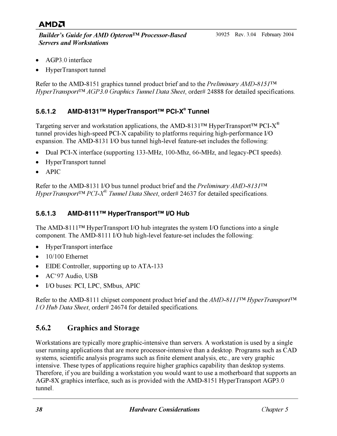 AMD 30925 manual Graphics and Storage, AMD-8131 HyperTransport PCI-XTunnel 