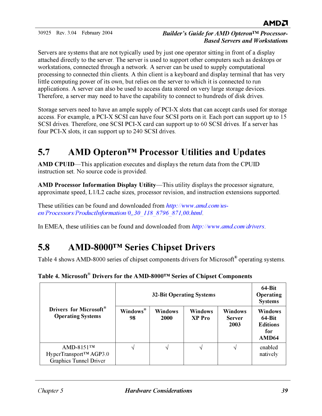 AMD 30925 manual AMD Opteron Processor Utilities and Updates, AMD-8000 Series Chipset Drivers 