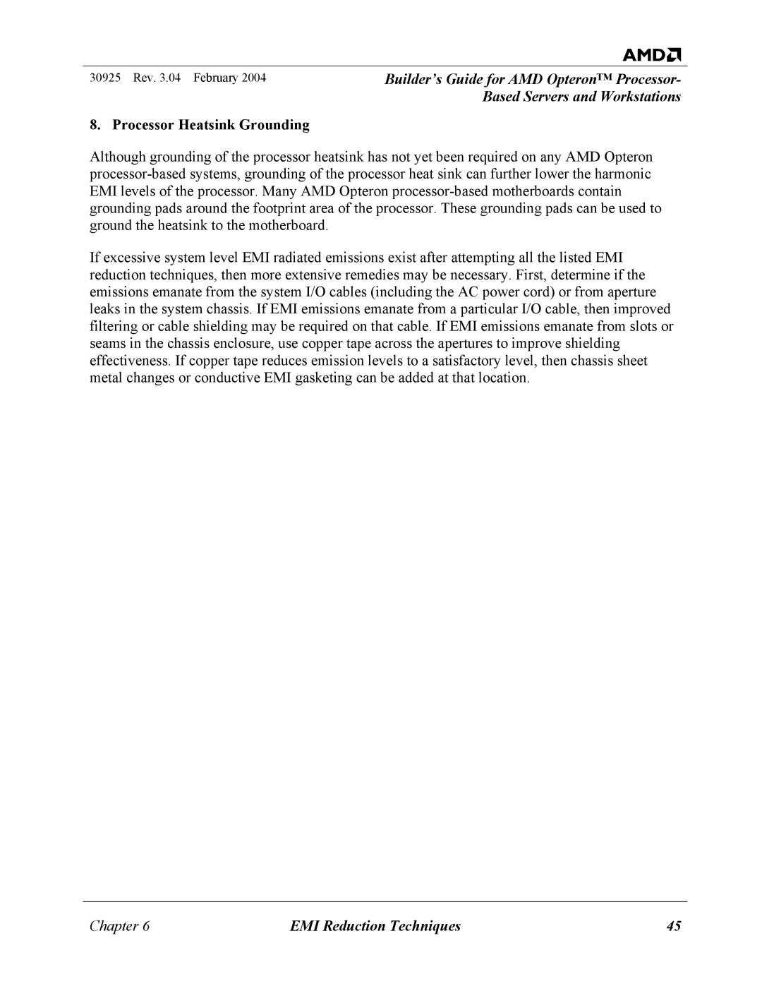 AMD 30925 manual Processor Heatsink Grounding 