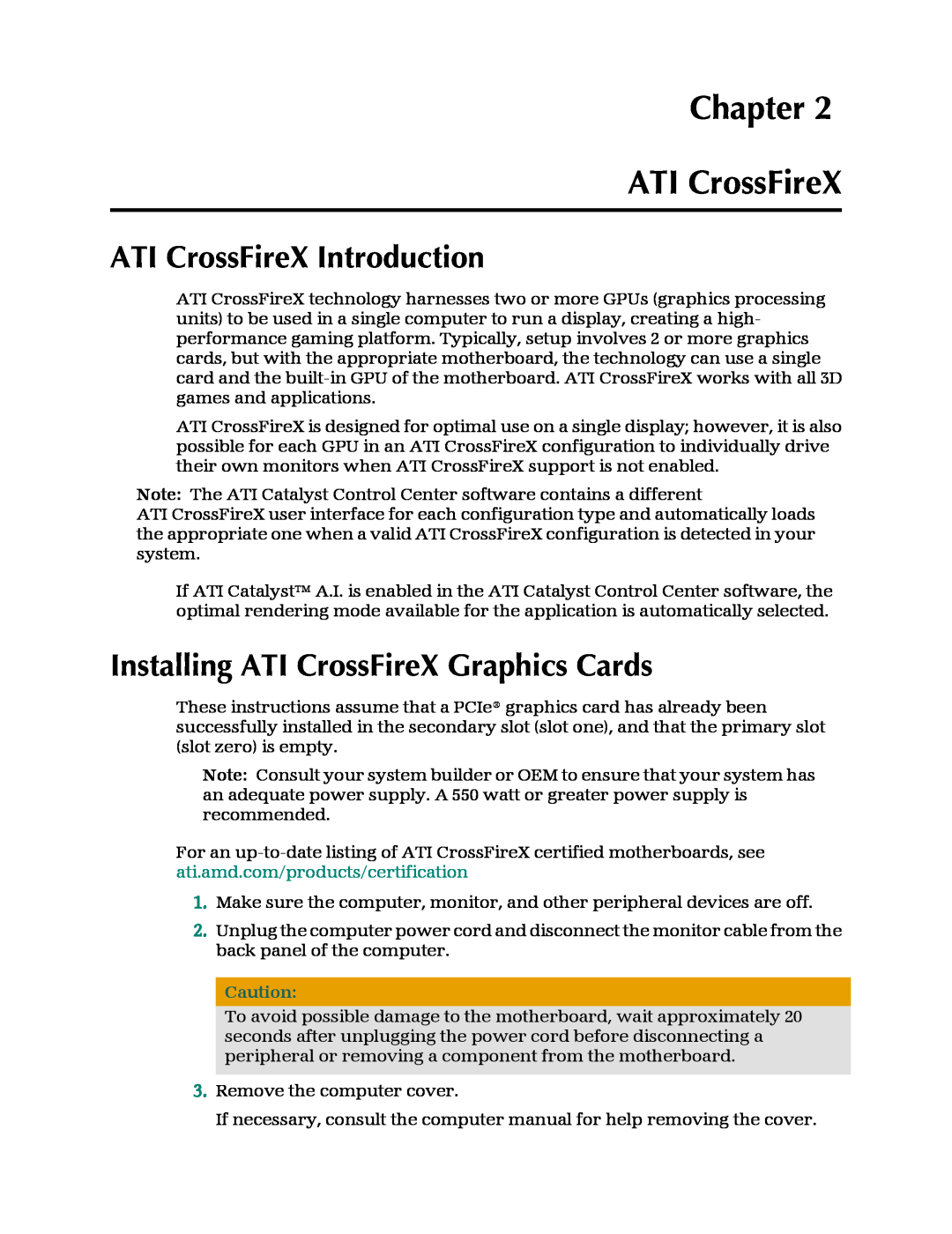 AMD 3600 manual Chapter ATI CrossFireX, ATI CrossFireX Introduction, Installing ATI CrossFireX Graphics Cards 