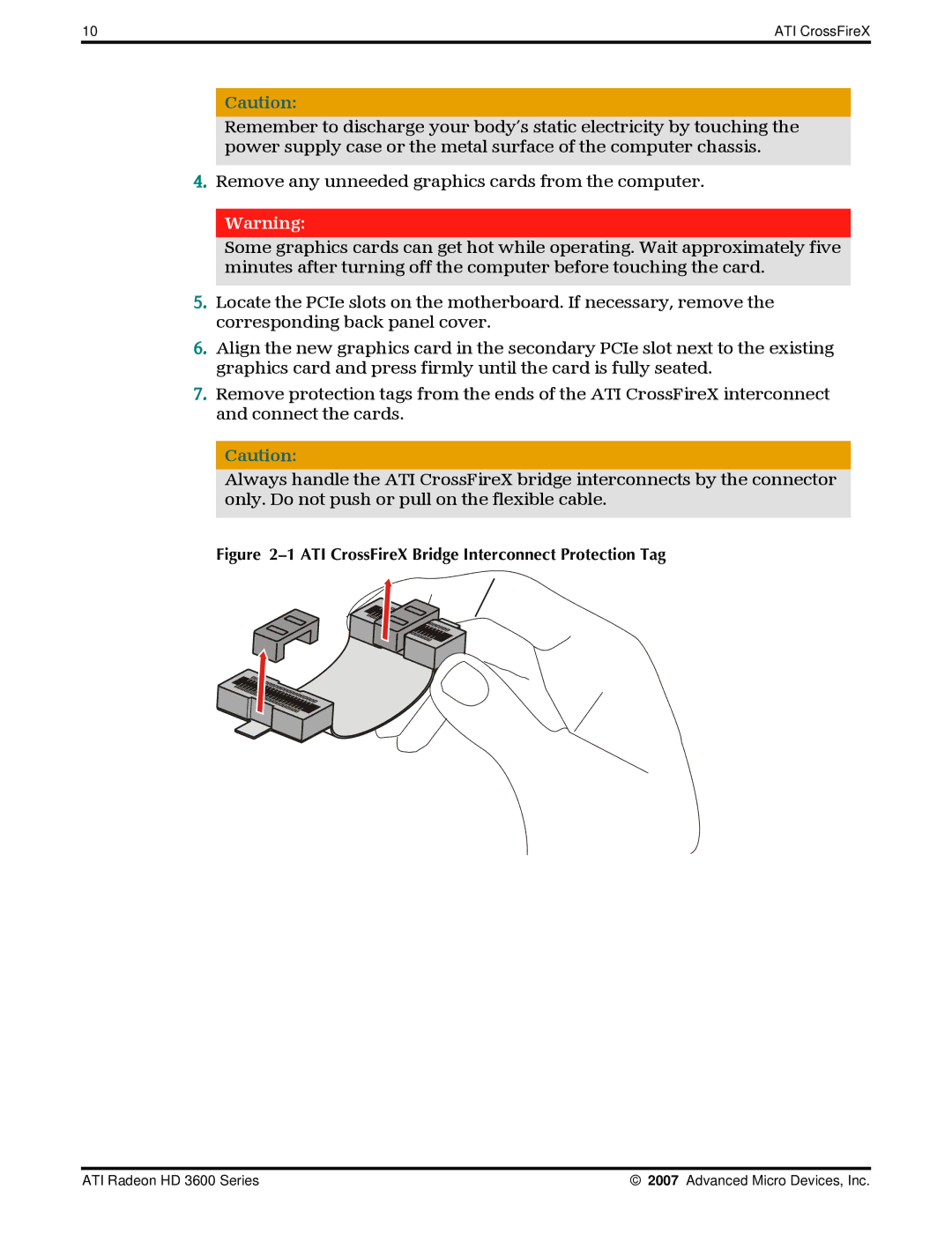 AMD 3600 manual ATI CrossFireX Bridge Interconnect Protection Tag 