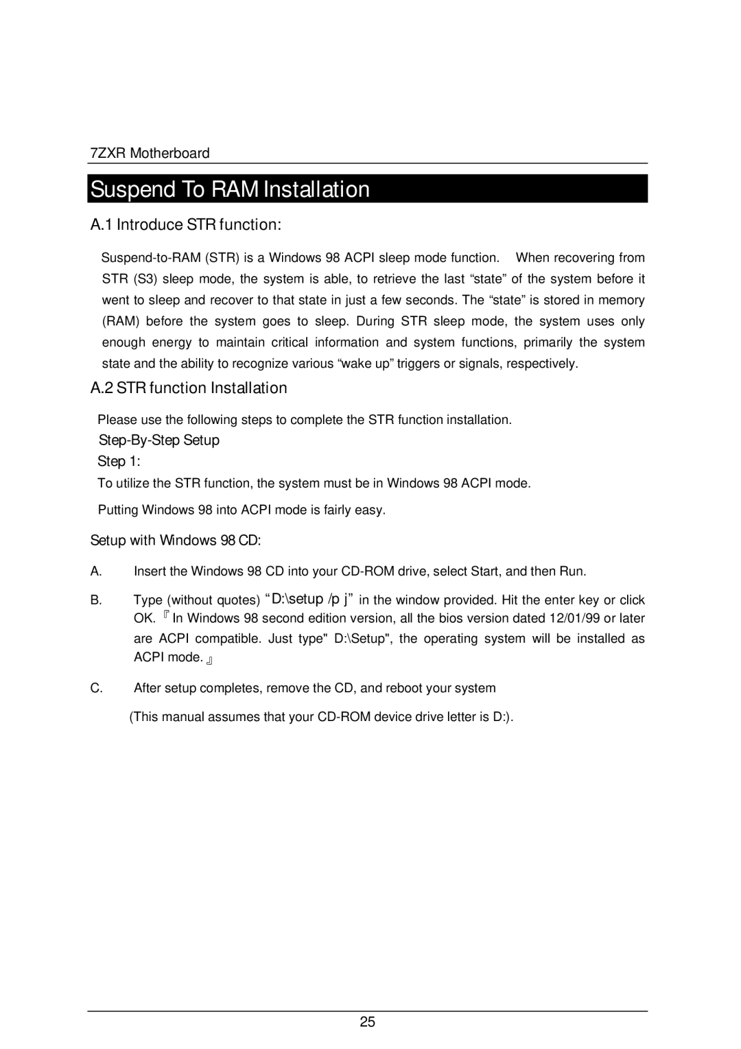 AMD 4118 specifications Suspend To RAM Installation, Introduce STR function, STR function Installation, Step-By-Step Setup 