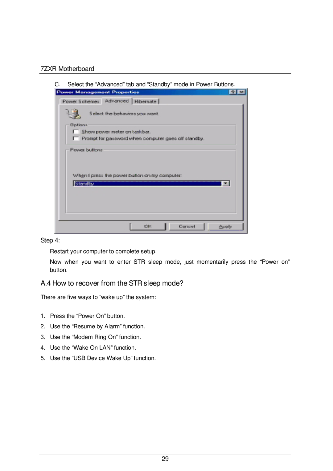 AMD 4118 specifications How to recover from the STR sleep mode?, Step 