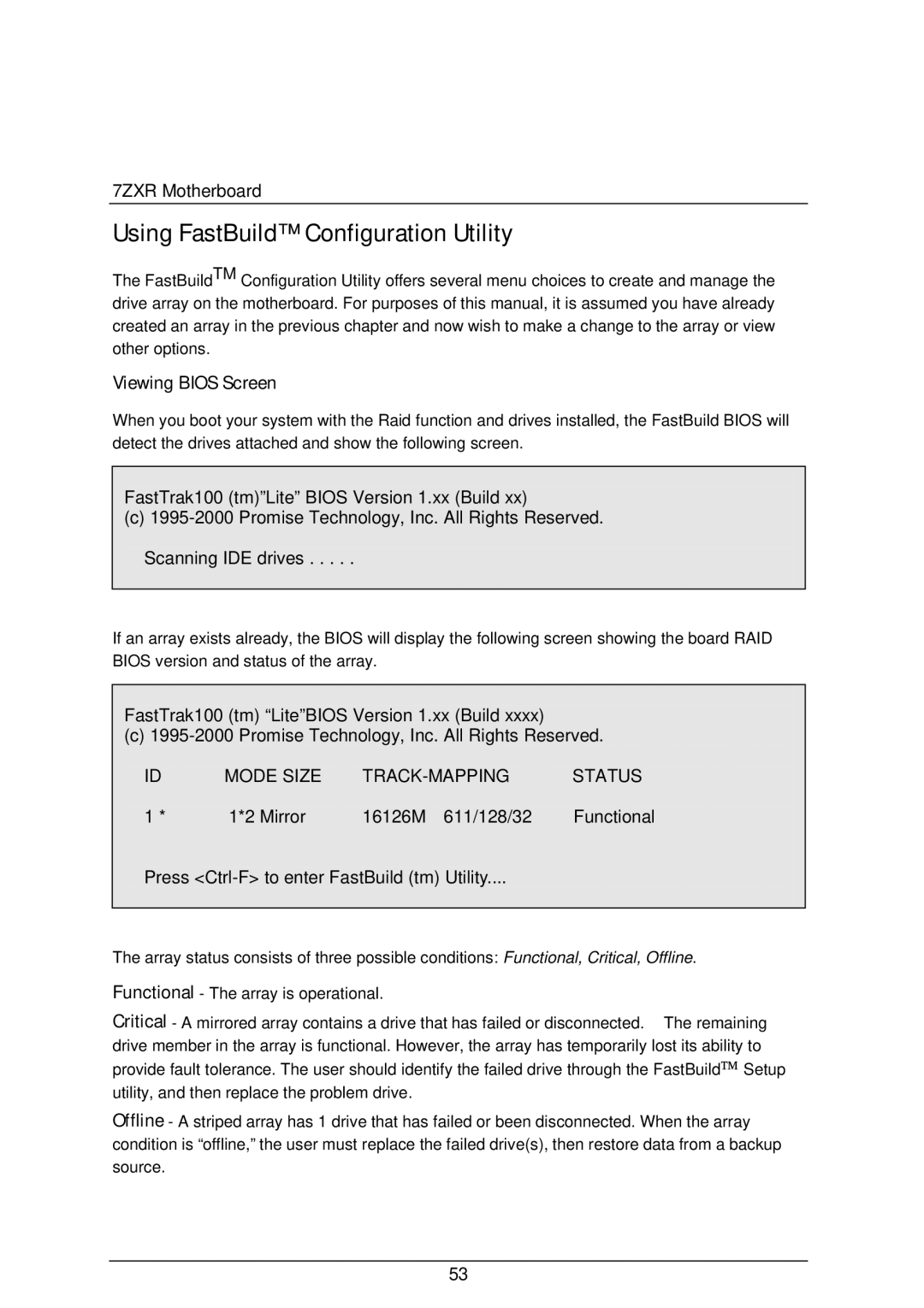 AMD 4118 specifications Using FastBuild Configuration Utility, Viewing Bios Screen 