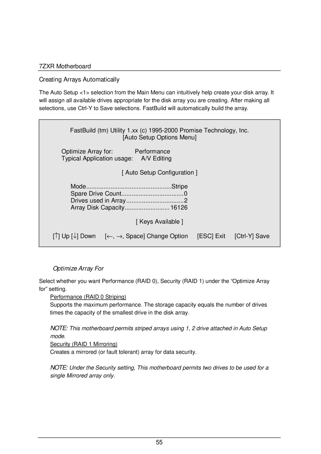 AMD 4118 specifications Creating Arrays Automatically, Optimize Array For 