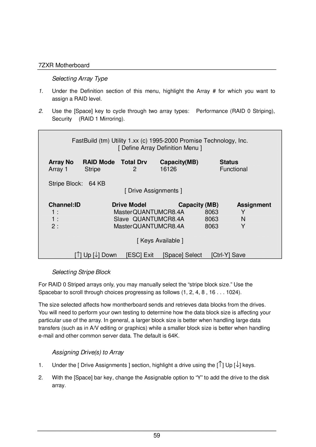 AMD 4118 specifications Selecting Array Type, Selecting Stripe Block, Assigning Drives to Array 