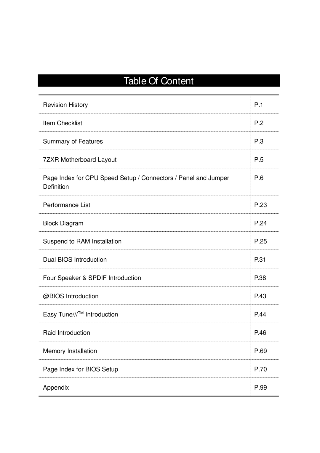 AMD 4118 specifications Table Of Content 