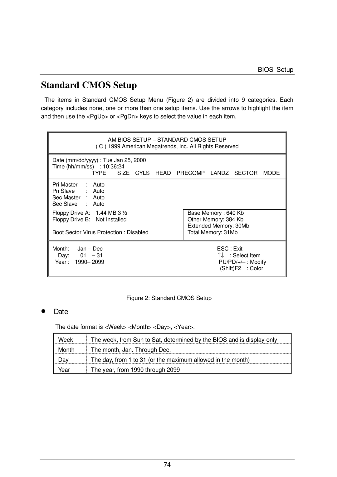 AMD 4118 specifications Standard Cmos Setup, Date 