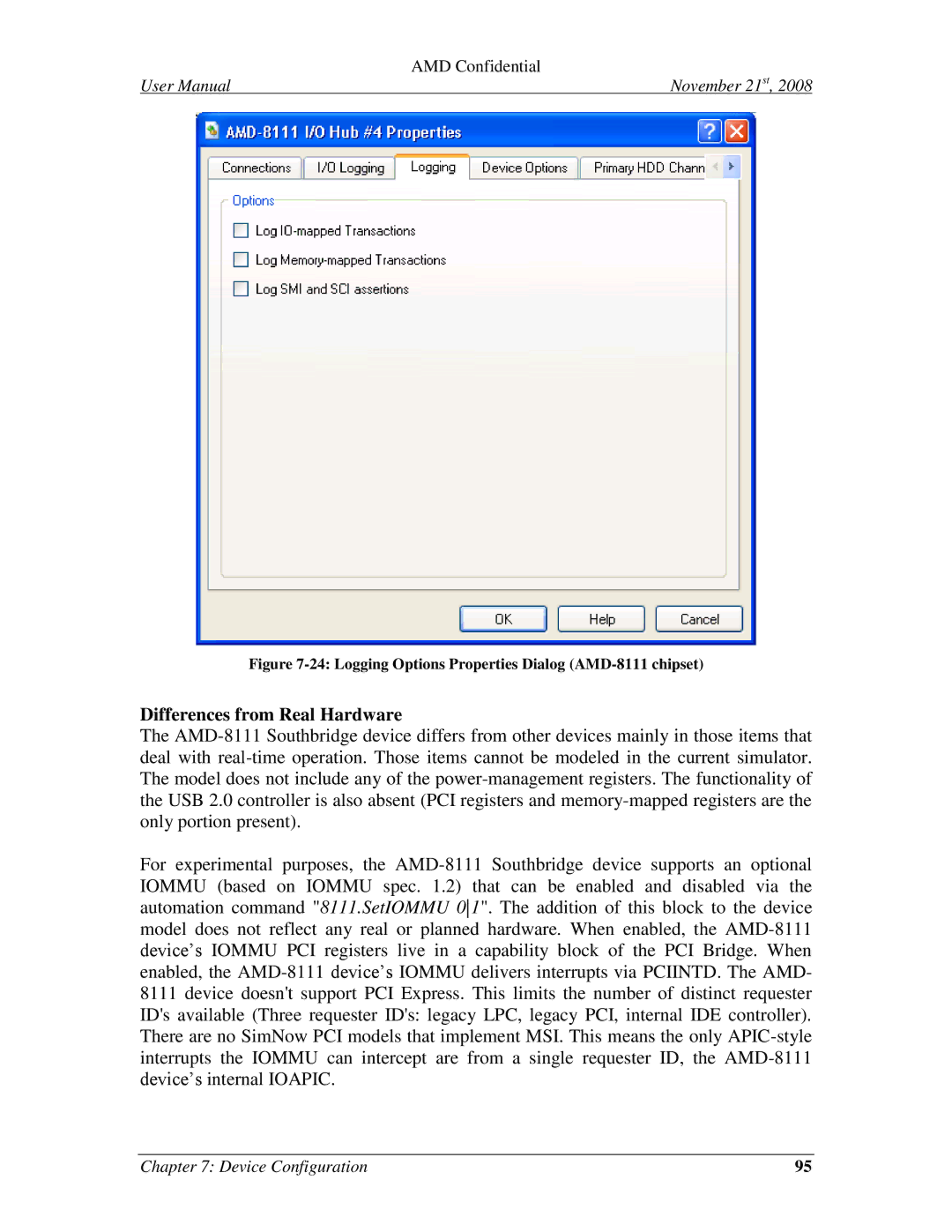 AMD 4.4.5 user manual Logging Options Properties Dialog AMD-8111 chipset 