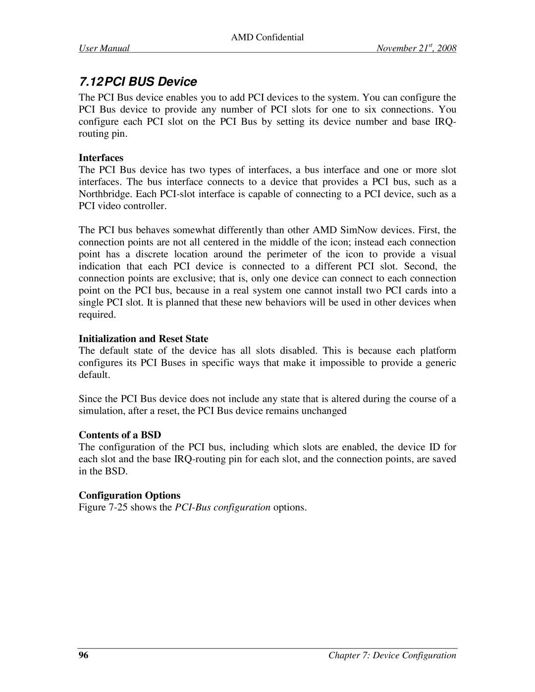 AMD 4.4.5 user manual PCI BUS Device, 25shows the PCI-Bus configuration options 