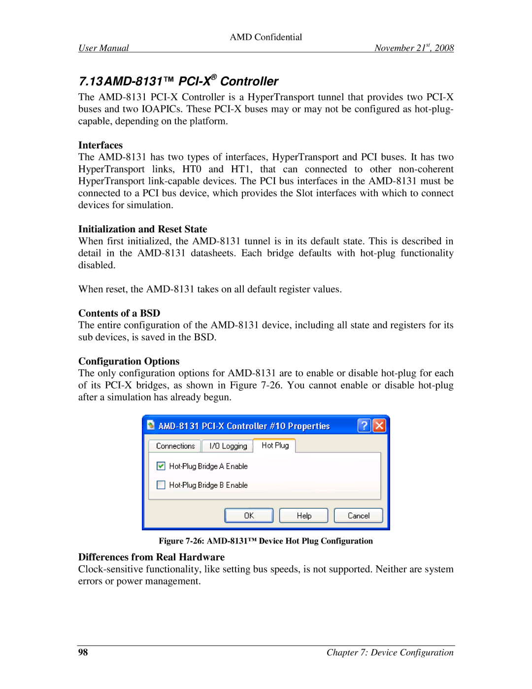 AMD 4.4.5 user manual AMD-8131 PCI-XController, AMD-8131 Device Hot Plug Configuration 