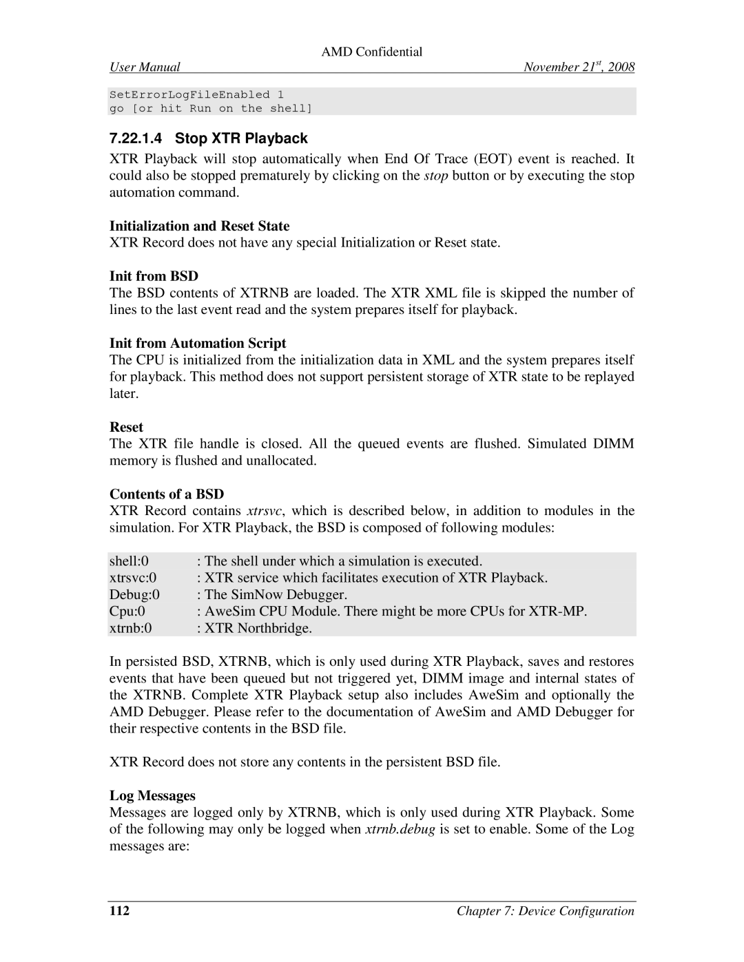 AMD 4.4.5 user manual Stop XTR Playback, Init from BSD, Init from Automation Script, Reset 