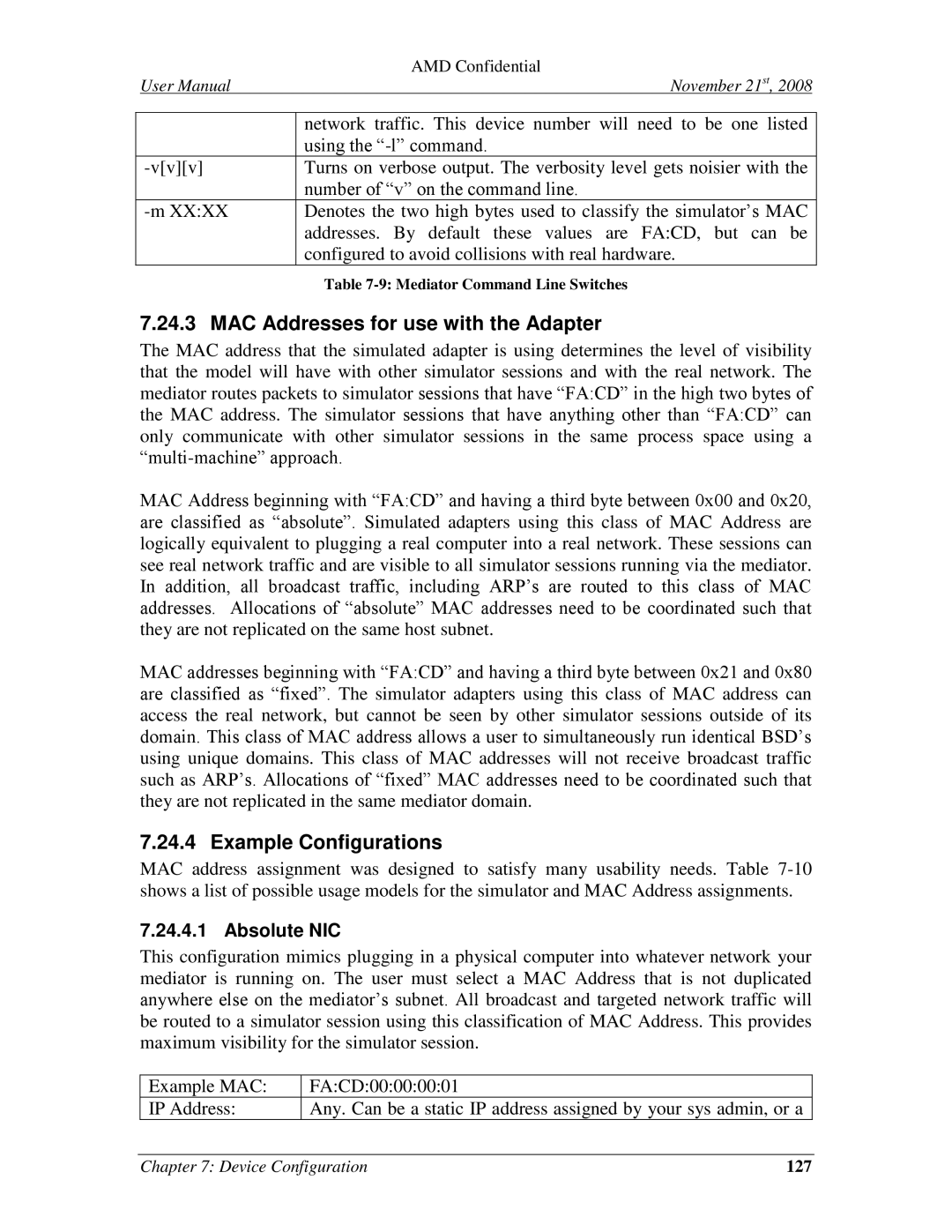 AMD 4.4.5 user manual MAC Addresses for use with the Adapter, Example Configurations, Absolute NIC, 127 