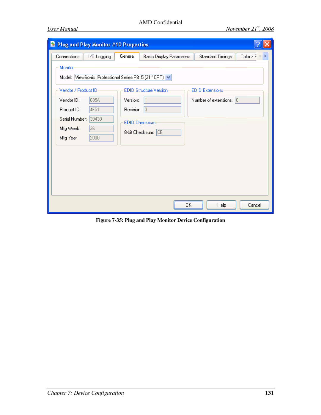 AMD 4.4.5 user manual 131, Plug and Play Monitor Device Configuration 