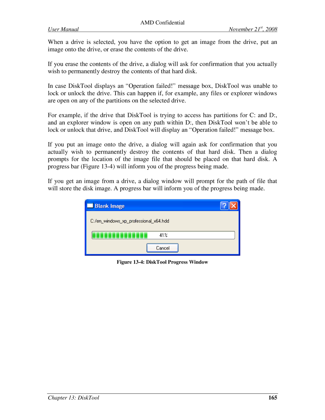 AMD 4.4.5 user manual 165, DiskTool Progress Window 