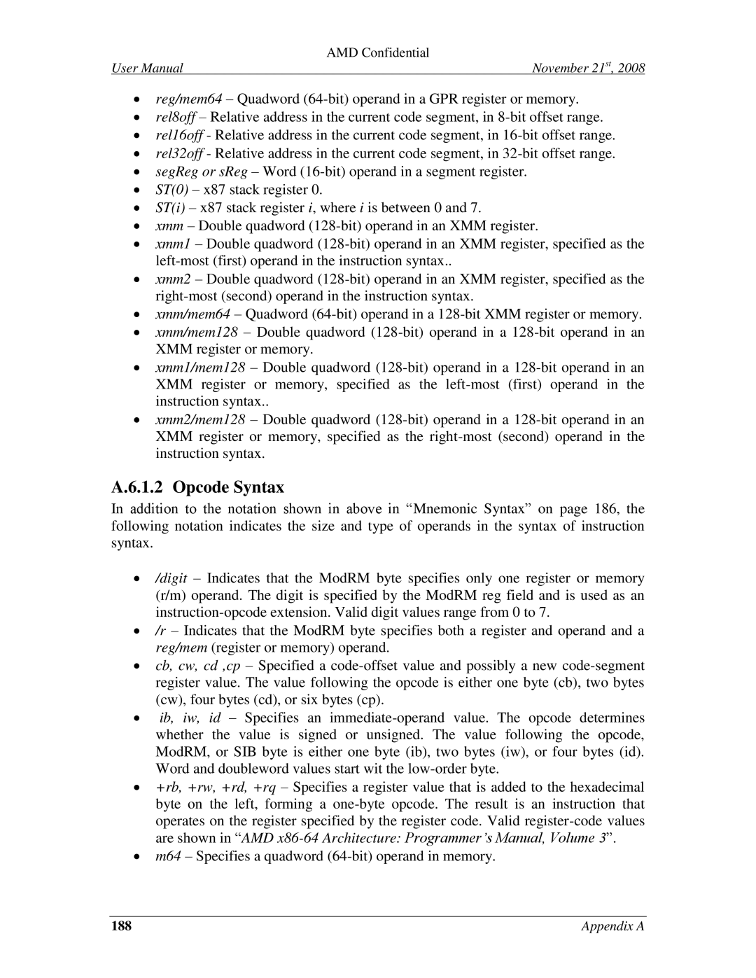 AMD 4.4.5 user manual Opcode Syntax 