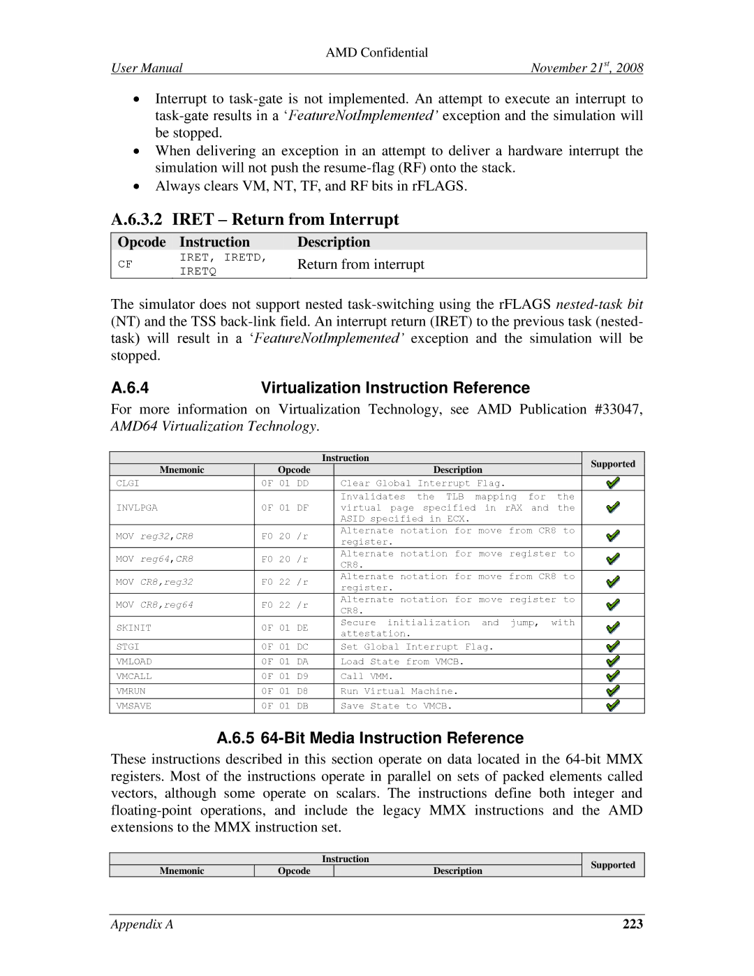 AMD 4.4.5 user manual Virtualization Instruction Reference, 5 64-Bit Media Instruction Reference, 223 