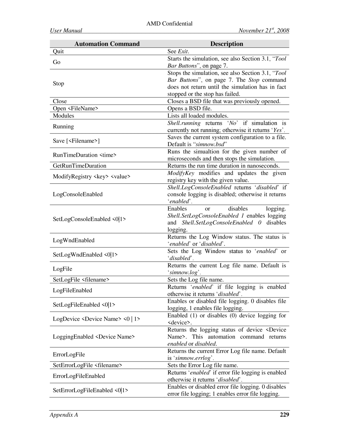 AMD 4.4.5 user manual Automation Command Description, 229 