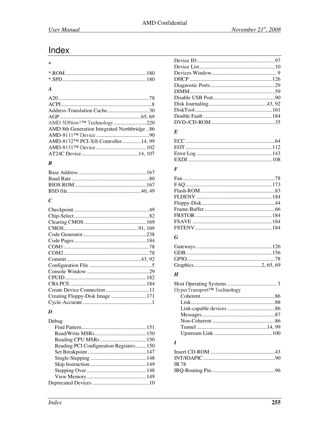 AMD 4.4.5 user manual Index, 255 