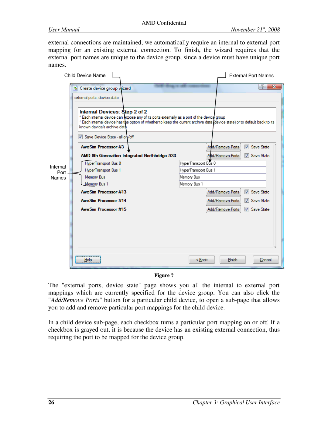 AMD 4.4.5 user manual Child Device Name External Port Names Internal 