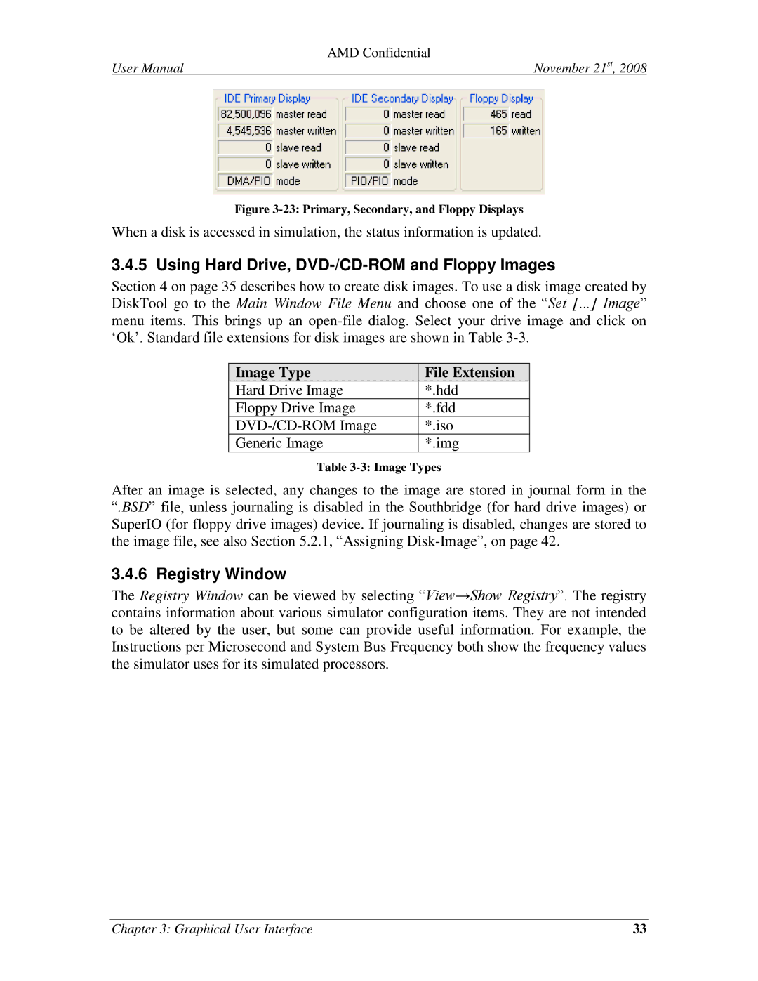 AMD 4.4.5 user manual Using Hard Drive, DVD-/CD-ROM and Floppy Images, Registry Window, Image Type File Extension 