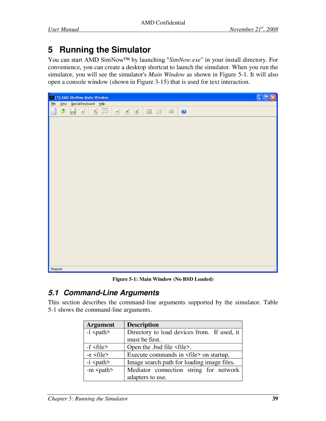 AMD 4.4.5 user manual Running the Simulator, Command-Line Arguments, Argument Description 