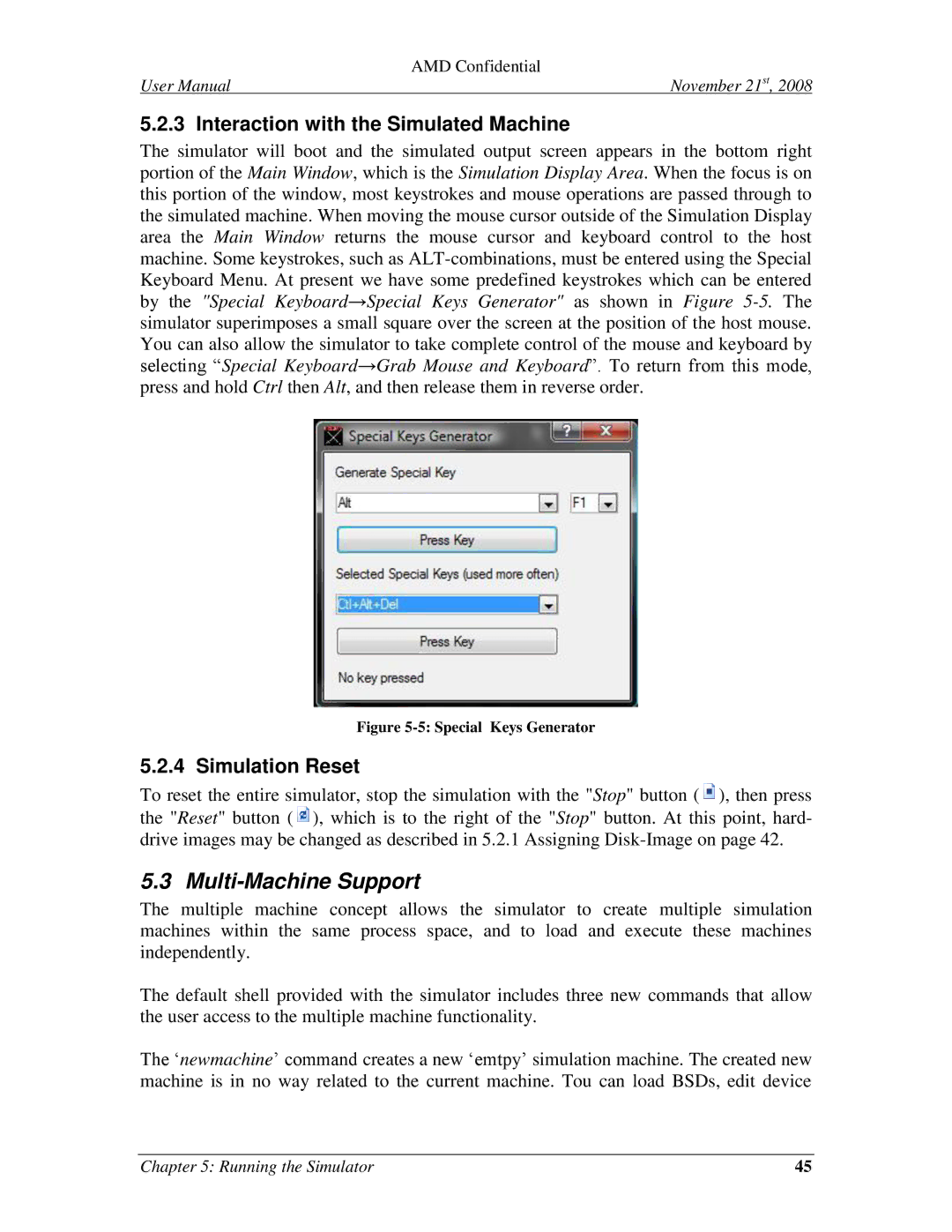 AMD 4.4.5 user manual Multi-Machine Support, Interaction with the Simulated Machine, Simulation Reset 