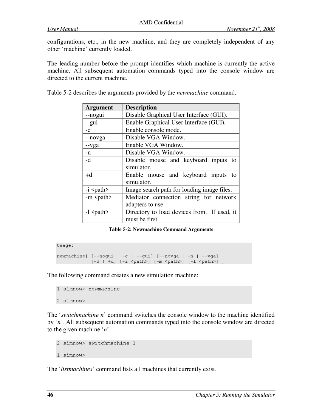 AMD 4.4.5 user manual Following command creates a new simulation machine 